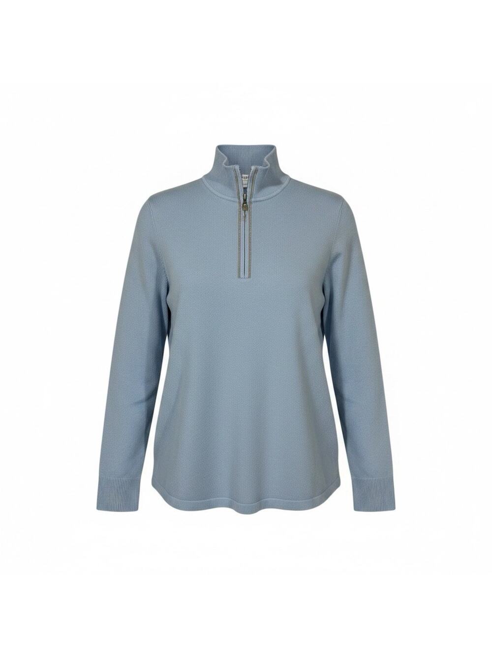 Chicos 1/4 Zip Pullover Sweater Womens Size 0 Light Blue Cashmere Blend Knit Top